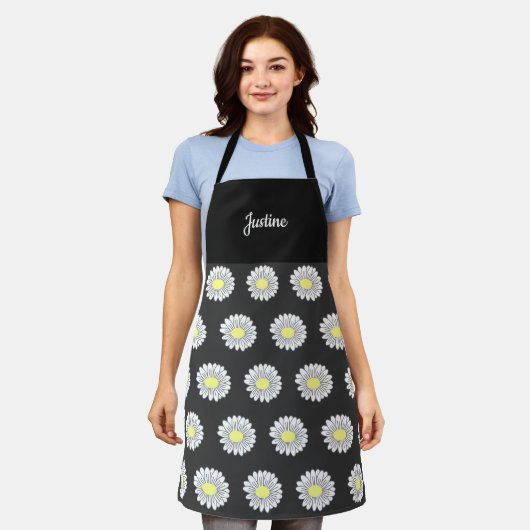 Botanische Daisy Blume Pattern Schwarze Schürze (Getragen)