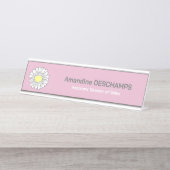 Botanische Daisy-Blume Rosa Schreibtischnamensplakette (Vorderseite )