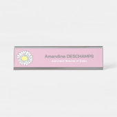 Botanische Daisy-Blume Rosa Schreibtischnamensplakette (Vorderseite )