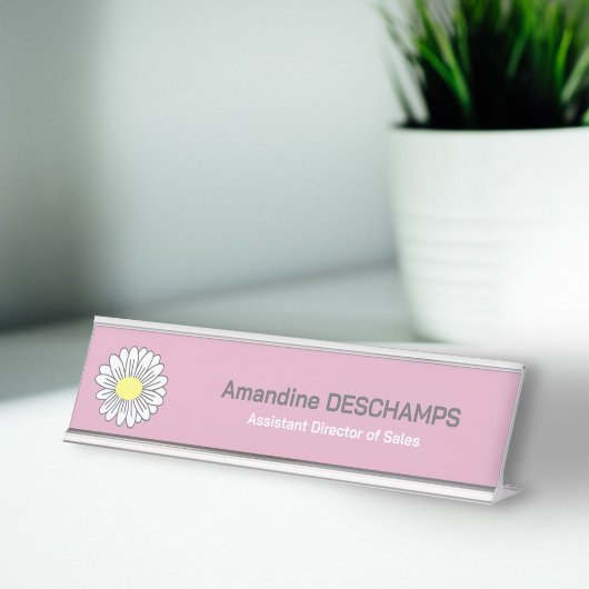 Botanische Daisy-Blume Rosa Schreibtischnamensplakette