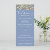 Botanische Daisy Floral Yellow & Navy Blue Wedding Programm (Stehend Vorderseite)