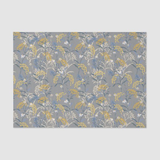 Botanische Daisy Floral Yellow & Navy Blue Wedding Seidenpapier (Vorderseite)