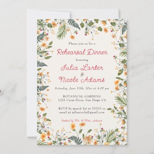 Botanische Daisy Peony Blume Probe Abendessen Einladung (Vorderseite)