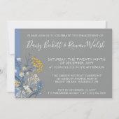 Botanische Daisy Yellow & Navy Engagement Party Einladung (Vorderseite)