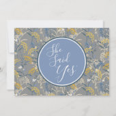 Botanische Daisy Yellow & Navy Engagement Party Einladung (Rückseite)