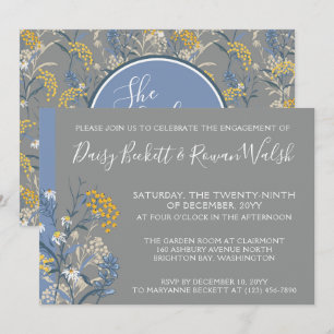 Botanische Daisy Yellow & Navy Engagement Party Einladung