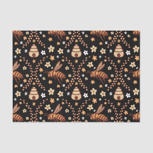 Botanische Dark Cotattcore Bees & Beehives Seidenpapier (Vorderseite)