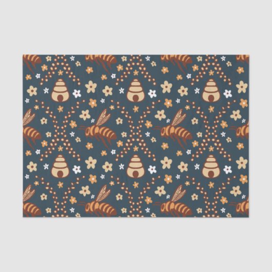 Botanische Dark Cotattcore Bees & Beehives Seidenpapier (Vorderseite)