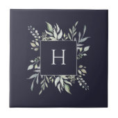 Botanische Decorative Navy mit personalisierter Mo Fliese (Vorderseite)