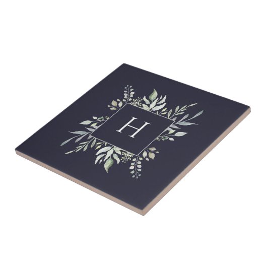 Botanische Decorative Navy mit personalisierter Mo Fliese (Seite)