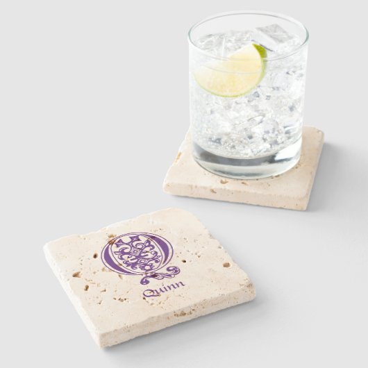 Botanische Dekorative Hauptstadt Q Steinuntersetzer (Seitenansicht)