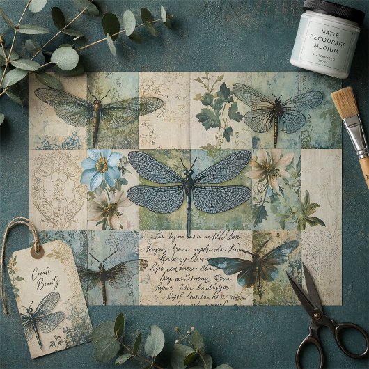 Botanische Dekoupage der Vintagen Libellen Seidenpapier