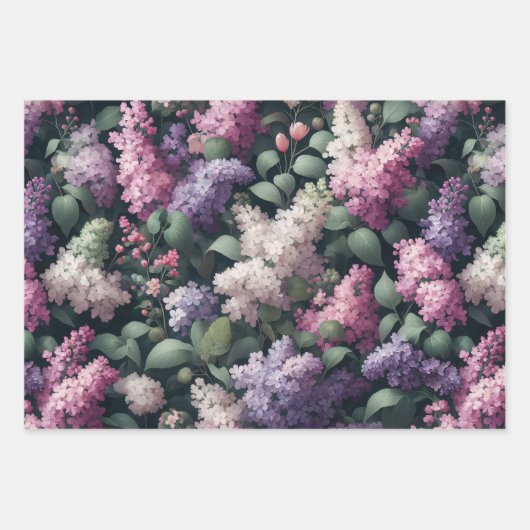 Botanische Dekoupage der Wasserfarbe Lilac-Blume Geschenkpapier Set (Vorderseite 3)