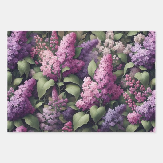 Botanische Dekoupage der Wasserfarbe Lilac-Blume Geschenkpapier Set (Vorderseite)