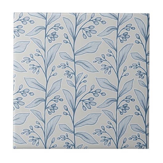 Botanische Delikatesse M1 Grau White Blue Pflanze Fliese (Vorderseite)