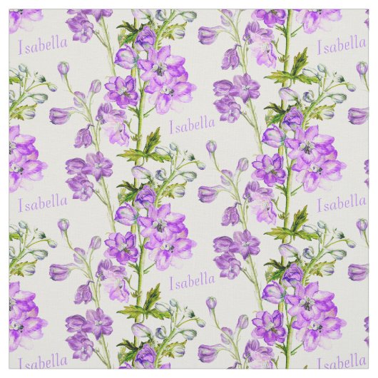 Botanische Delphinium-Kunst lila Stoff mit weißem  (Muster)