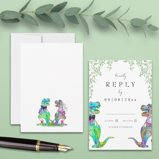 Botanische Dinosaurier-Hochzeitserklärung RSVP Karte