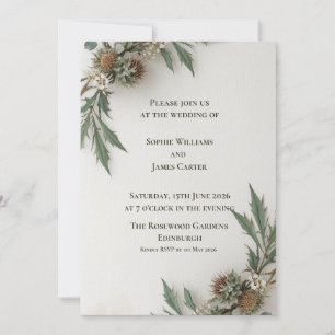 Botanische Distel-Hochzeitseinladung Grün Weiß Einladung