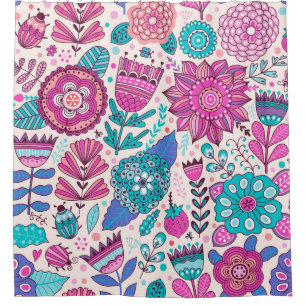 Botanische Doodle-Blume, nahtlose, Vintage Textur. Duschvorhang