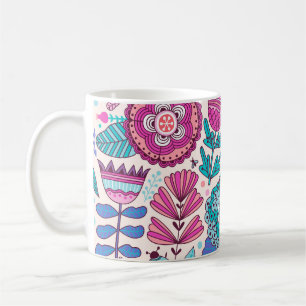 Botanische Doodle-Blume, nahtlose, Vintage Textur. Kaffeetasse