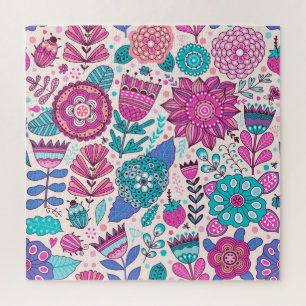 Botanische Doodle-Blume, nahtlose, Vintage Textur. Puzzle