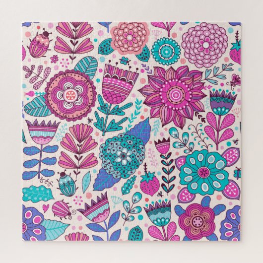 Botanische Doodle-Blume, nahtlose, Vintage Textur. Puzzle (Vertikal)