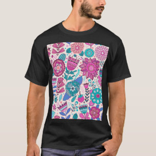 Botanische Doodle-Blumen, nahtlos, Vintage-Textur. T-Shirt