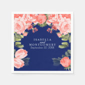 Botanische Dunkelblau- und Korallenblauer Blume Serviette (Vorderseite)