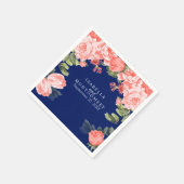 Botanische Dunkelblau- und Korallenblauer Blume Serviette (Ecke)