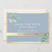 Botanische dusty Blue Wedding rettet das Datum Save The Date (Vorderseite)