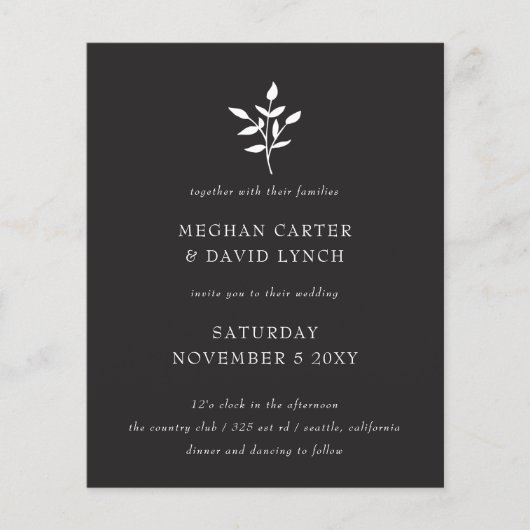 Botanische einfache Hochzeitseinladung (Vorderseite)