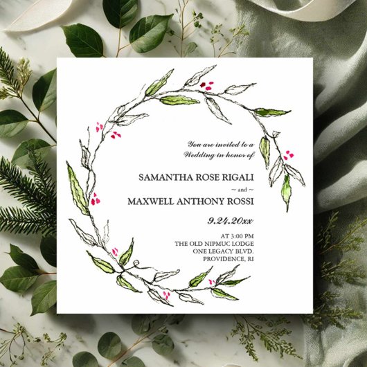 Botanische Einladungen für handgezeichnete Hochzei