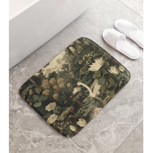 Botanische Elegance - Schwan im Wald Badematte