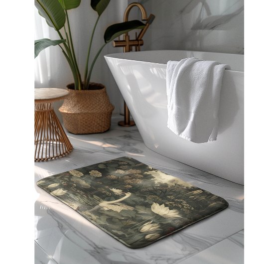 Botanische Elegance - Schwan im Wald Badematte