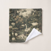 Botanische Elegance - Schwan im Wald Badhandtuch Set (Waschlappen)