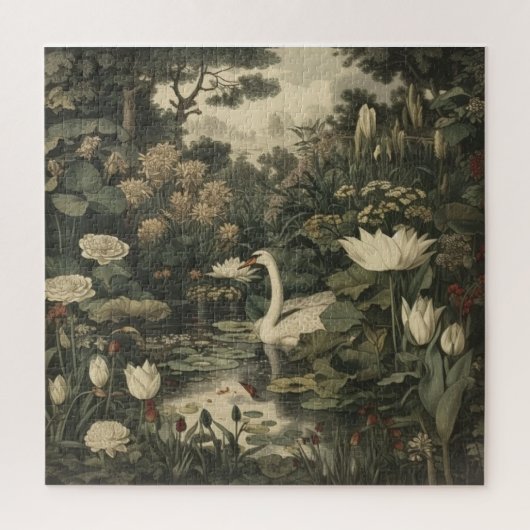 Botanische Elegance - Schwan im Wald Puzzle (Vertikal)