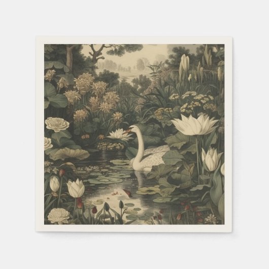 Botanische Elegance - Schwan im Wald Serviette (Vorderseite)