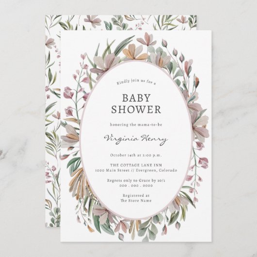 Botanische Elegant Babydusche Einladung (Vorne/Hinten)