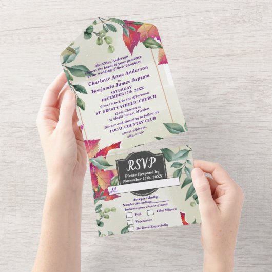 Botanische Elegante Herbstlaube Hochzeit All In One Einladung (Abreißen)