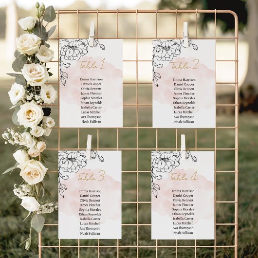 Botanische Elegante mit sanfter Blüte und moderner Tischnummer