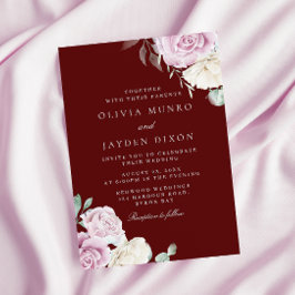 Botanische Eleganz: Blush White Burgundy Wedding Einladung