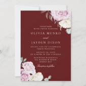 Botanische Eleganz: Blush White Burgundy Wedding Einladung (Vorderseite)