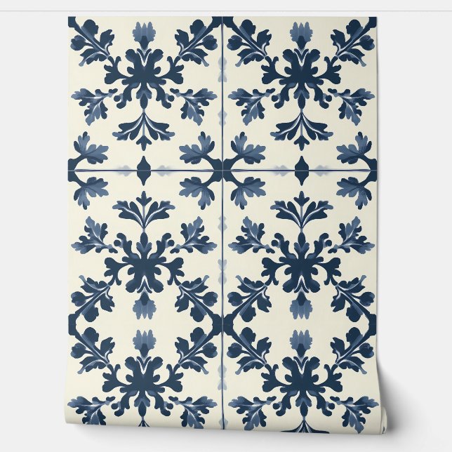 Botanische Eleganz - Marine und Elfenbeinküste - T Tapete (Abrollen)