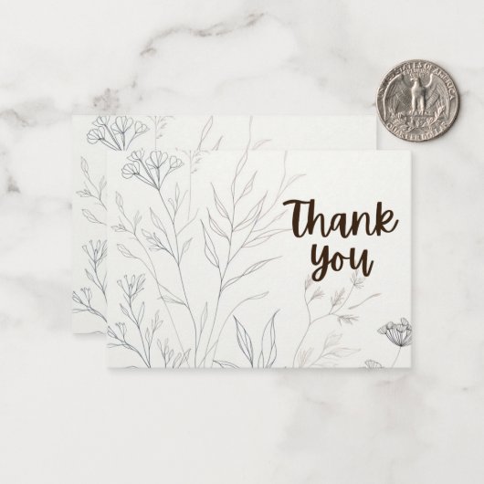 Botanische Eleganz: Minimalistisch Danke, flatter Mitteilungskarte (Vorderseite/Rückseite Beispiel)