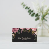 Botanische Eleganz: Schwarz und Rosa Blumen Visitenkarte (Stehend Vorderseite)