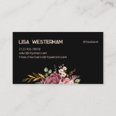 Botanische Eleganz: Schwarz und Rosa Blumen Visitenkarte (Rückseite)