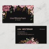Botanische Eleganz: Schwarz und Rosa Blumen Visitenkarte (Vorne/Hinten)