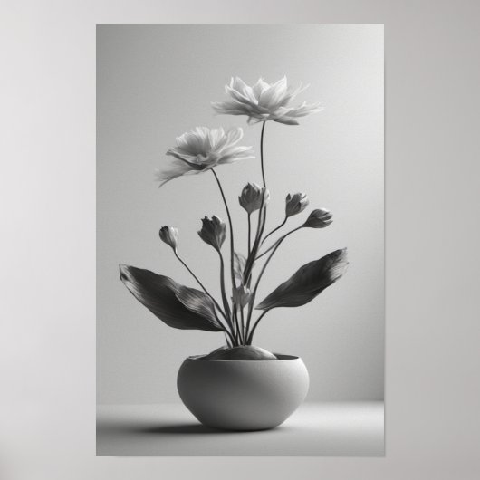 Botanische Eleganz Schwarz-Weiß Poster (Vorne)