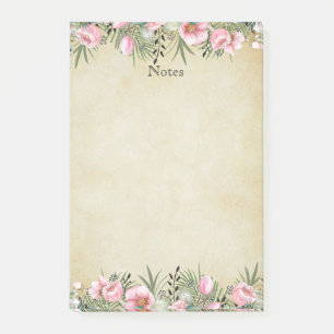 Botanische Eleganz: Vintage-Papier-Blumenrand Post-it Klebezettel