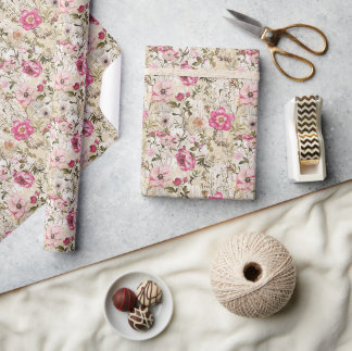 Botanische Elemente und rosa Sommer-Blume Geschenkpapier